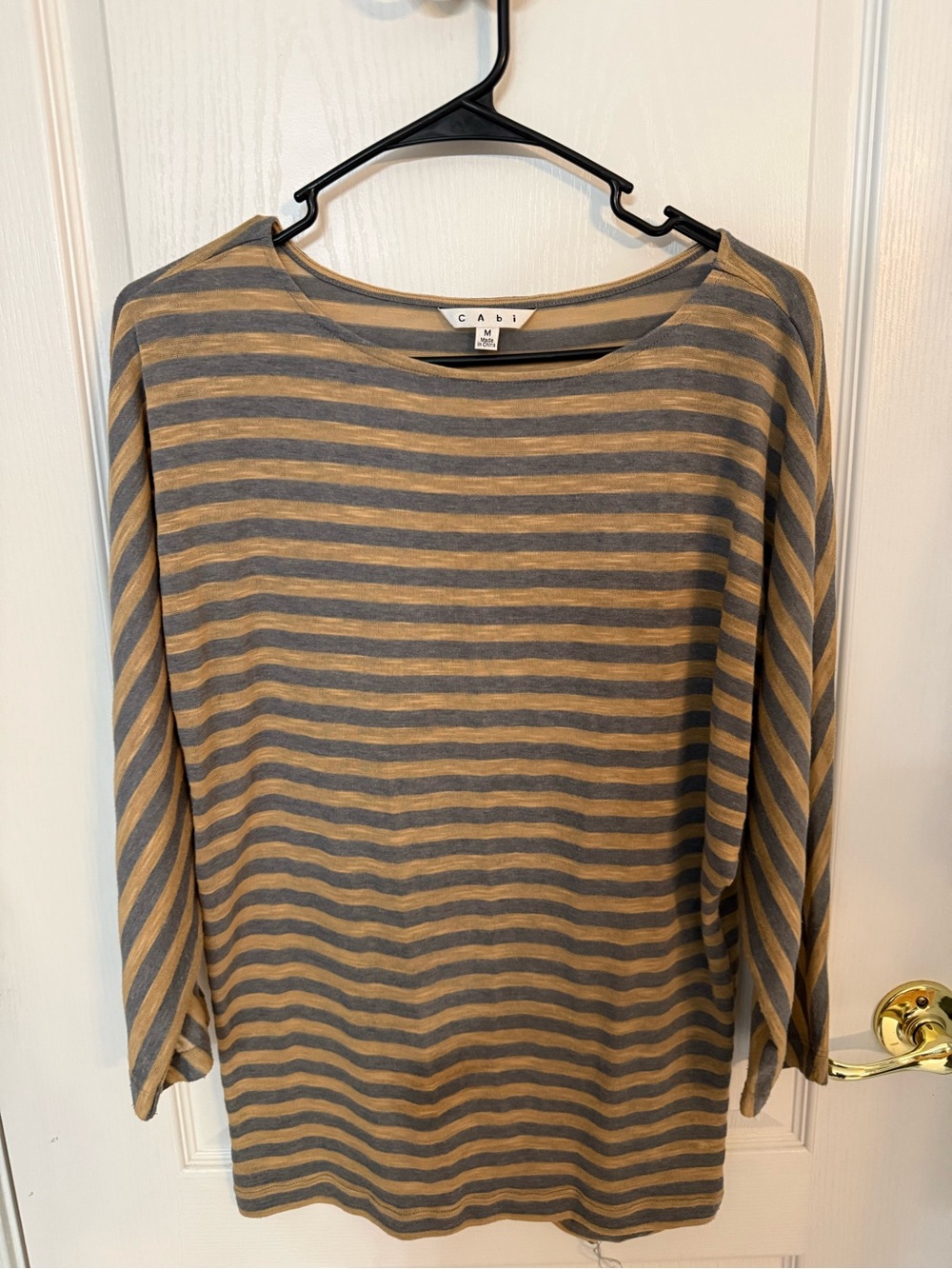 CAbi Striped Long Sleeve Top in Taupe and Gray